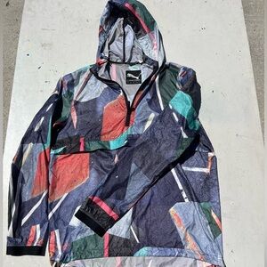 Men's Puma Windbreaker Jacket Multicolor M Colorblock Kangaroo Pouch Streetwear
